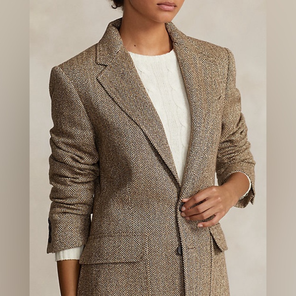 Polo Ralph Lauren Wool Equestrian Riding Jacket Elbow Patch Herringbone Blazer